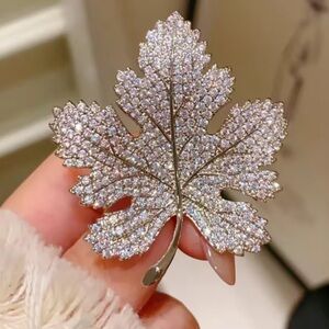 Autumn Crystal Leaf Silver Brooch